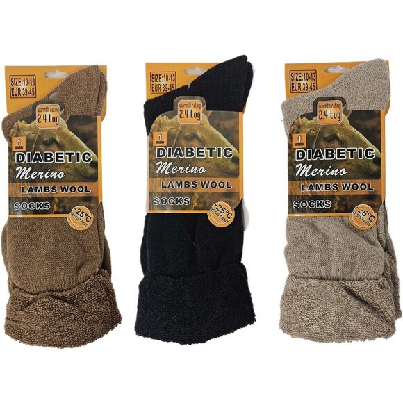 Merino Lamb Wool Diabetic Socks, Men Women, Warm Winter Sock Size 10-13, 3-Pack - Picture 1 of 3